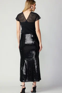 Current Air Skirts-Sequin Flared Skirt BLACK