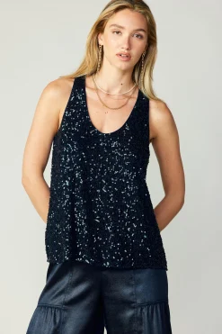 Current Air Sleeveless Tops-Sequin Sleeveless Top SAPPHIREBLUE