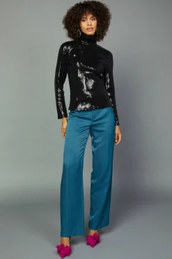 Current Air Long Sleeve Tops-Sequin Turtleneck Top BLACK
