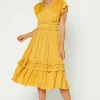Current Air Midi Dresses-Sereia Pleated Midi Dress MARIGOLD