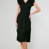 Current Air Midi Dresses-Sereia Pleated Midi Dress BLACK