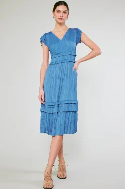 Current Air Midi Dresses-Sereia Pleated Midi Dress FADEDBLUE