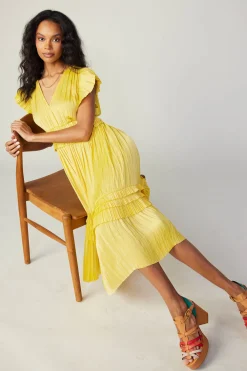 Current Air Midi Dresses-Sereia Pleated Midi Dress SUNNYYELLOW