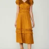 Current Air Midi Dresses-Sereia Pleated Midi Dress GOLDENROD