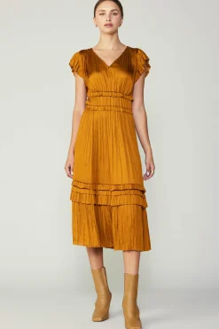 Current Air Midi Dresses-Sereia Pleated Midi Dress GOLDENROD