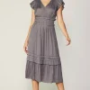 Current Air Midi Dresses-Sereia Pleated Midi Dress STEELGREY