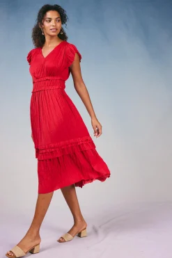 Current Air Midi Dresses-Sereia Pleated Midi Dress RED