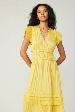 Current Air Midi Dresses-Sereia Pleated Midi Dress SUNNYYELLOW