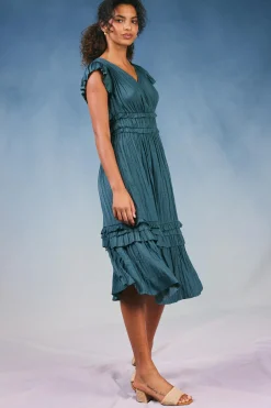 Current Air Midi Dresses-Sereia Pleated Midi Dress SLATEGREEN