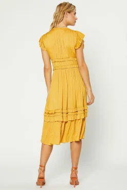Current Air Midi Dresses-Sereia Pleated Midi Dress MARIGOLD
