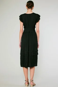 Current Air Midi Dresses-Sereia Pleated Midi Dress BLACK