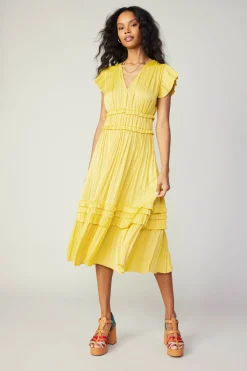 Current Air Midi Dresses-Sereia Pleated Midi Dress SUNNYYELLOW