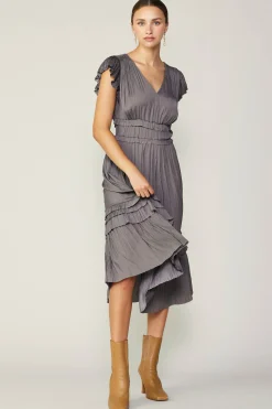 Current Air Midi Dresses-Sereia Pleated Midi Dress STEELGREY