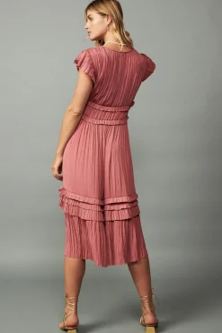 Current Air Midi Dresses-Sereia Pleated Midi Dress MAUVE
