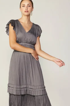 Current Air Midi Dresses-Sereia Pleated Midi Dress STEELGREY