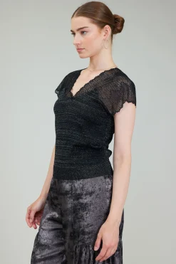 Current Air Knitwear | Sweaters-Shimmer Lace Top BLACKSILVER