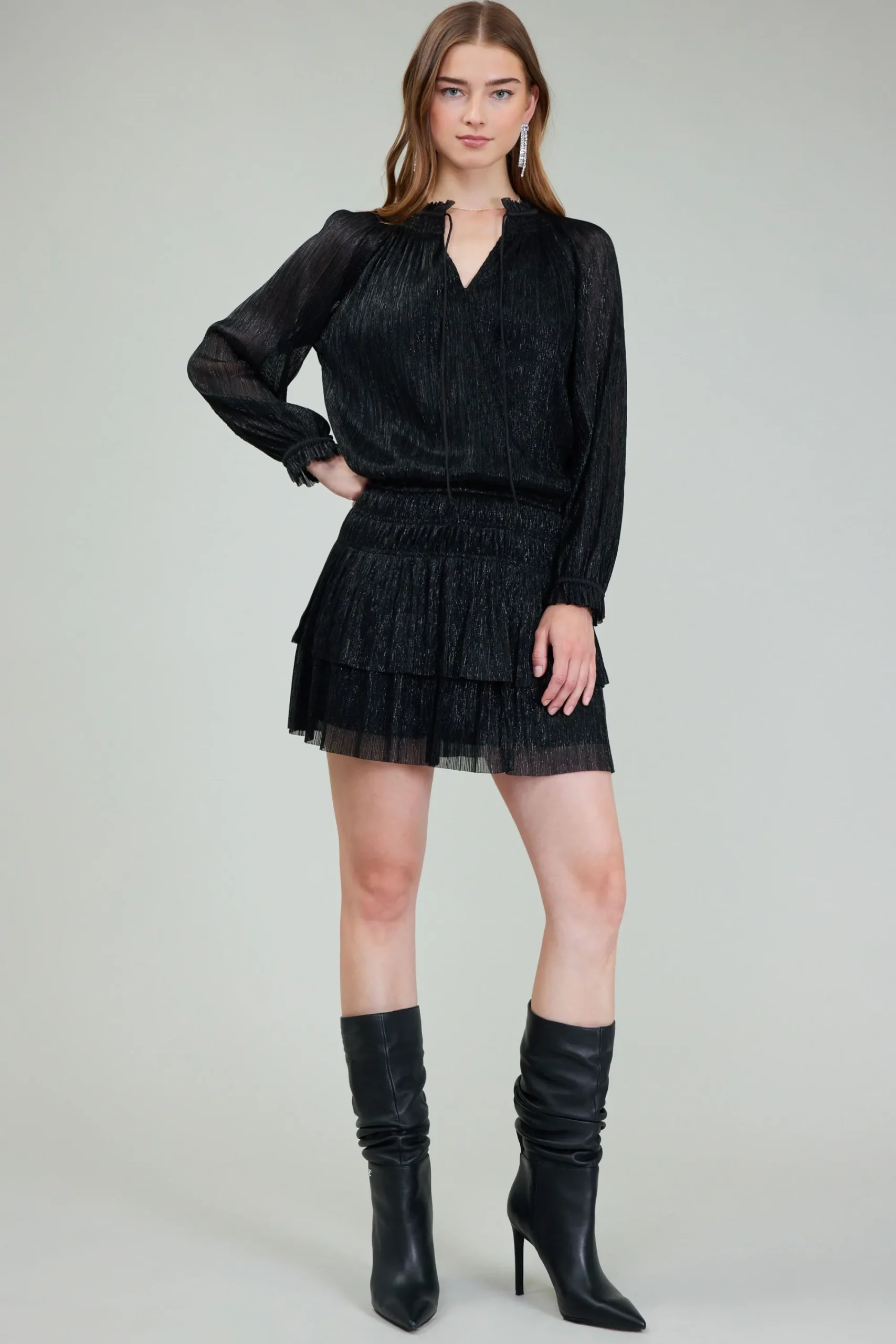 Current Air Mini Dresses-Shimmering Mini Dress BLACK
