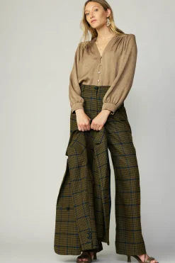 Current Air Long Sleeve Tops-Shirred Jacquard Blouse BRONZE