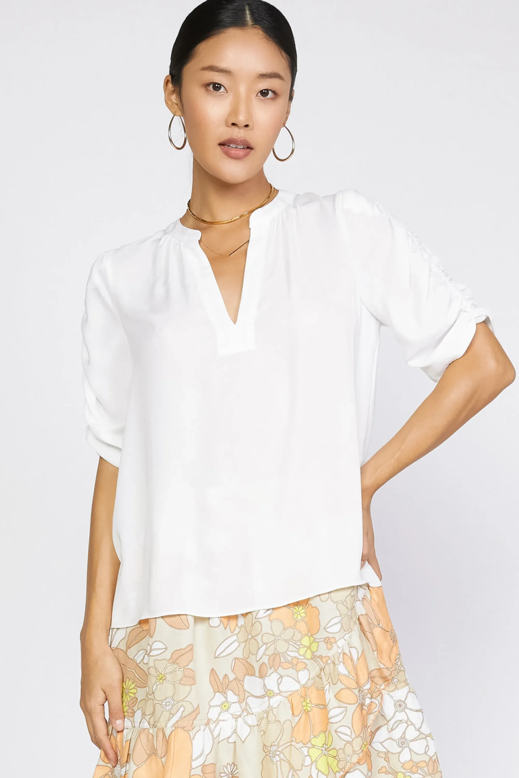Current Air Short Sleeve Tops-Shirred Sleeve Blouse OFW