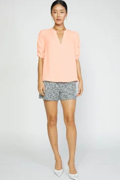 Current Air Short Sleeve Tops-Shirred Sleeve Blouse NEONPEACH