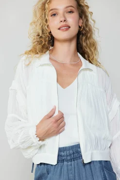 Current Air Coats & Jackets-Shirred Sleeve Jacket CREAMWHITE