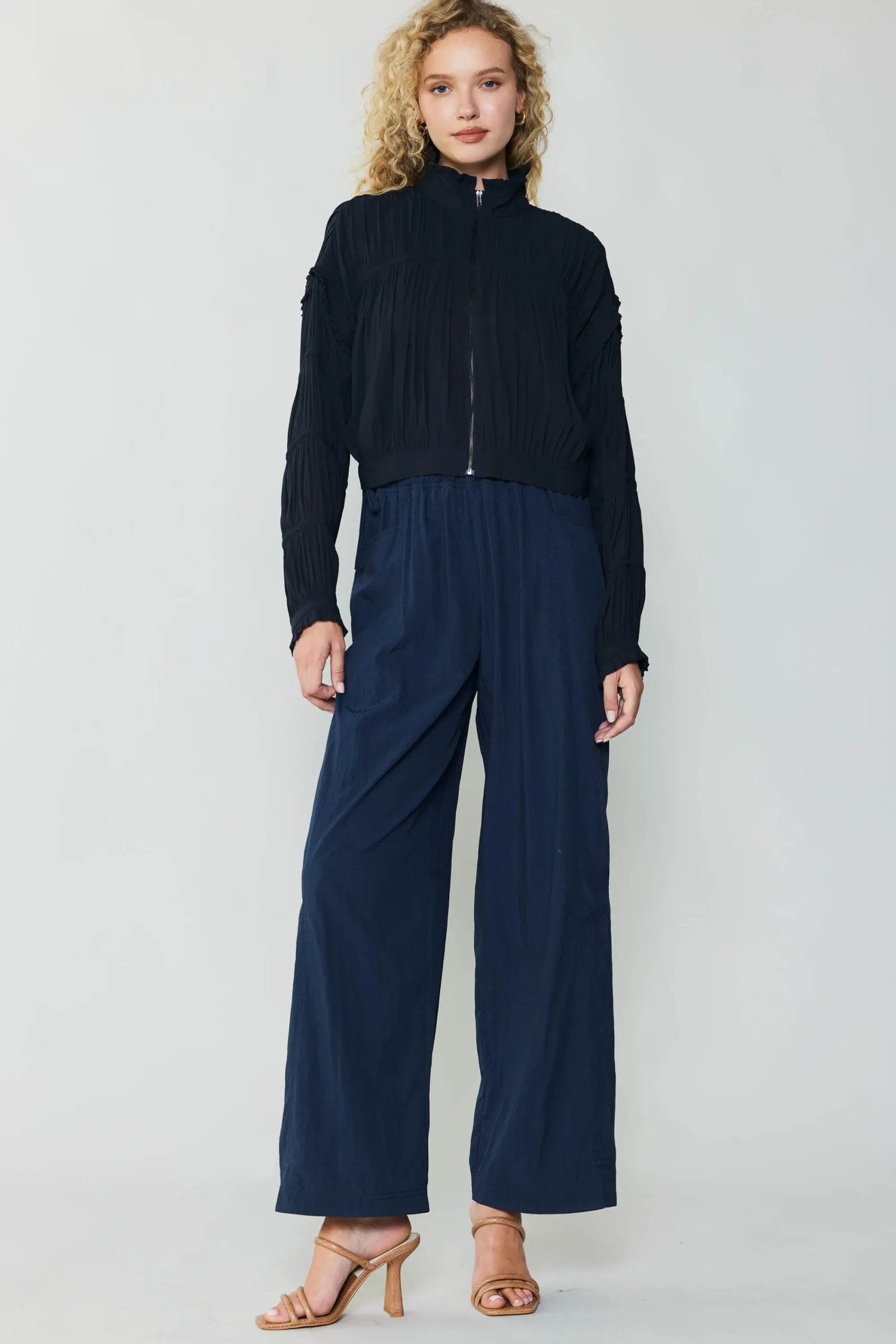 Current Air Coats & Jackets-Shirred Sleeve Jacket BLACK