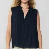 Current Air Sleeveless Tops-Shirred Sleeveless Top BLACK