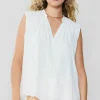 Current Air Sleeveless Tops-Shirred Sleeveless Top CREAMWHITE