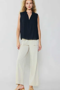 Current Air Sleeveless Tops-Shirred Sleeveless Top BLACK
