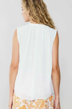 Current Air Sleeveless Tops-Shirred Sleeveless Top CREAMWHITE