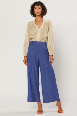 Current Air Pants-Shirred Wide Leg Pants DENIMBLUE