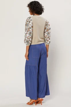 Current Air Pants-Shirred Wide Leg Pants DENIMBLUE