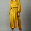 Current Air Maxi Dresses-Shirred Yoke Maxi Dress GOLDENYELLOW
