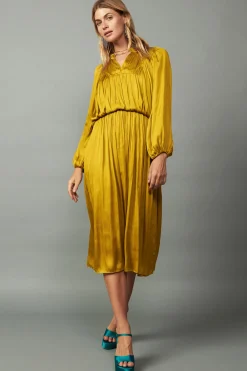 Current Air Maxi Dresses-Shirred Yoke Maxi Dress GOLDENYELLOW