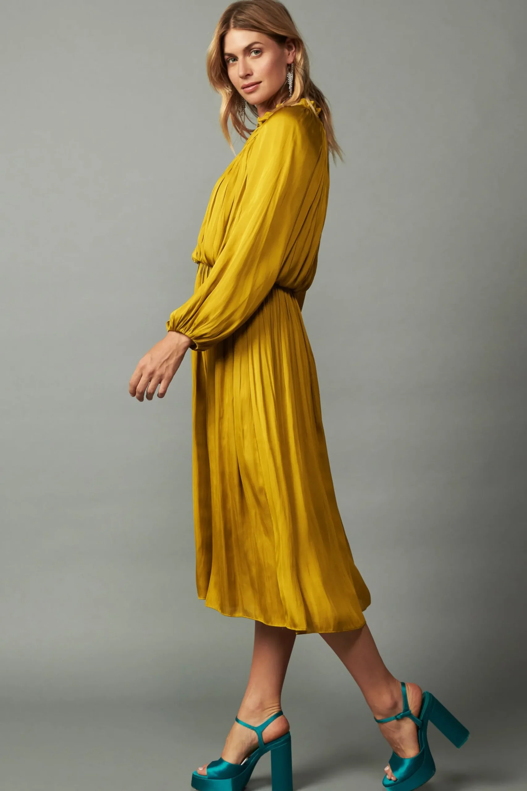 Current Air Maxi Dresses-Shirred Yoke Maxi Dress GOLDENYELLOW
