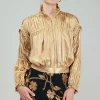 Current Air Coats & Jackets-Shirred Zip Up Jacket GOLD