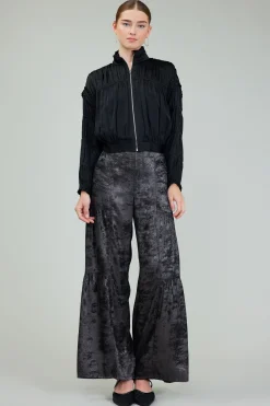 Current Air Coats & Jackets-Shirred Zip Up Jacket BLACK