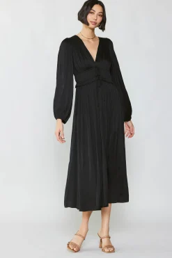 Current Air Maxi Dresses-Sidonie Pleated Maxi Dress BLACK