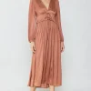 Current Air Maxi Dresses-Sidonie Pleated Maxi Dress CARAMEL