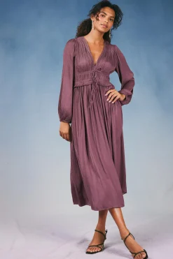 Current Air Maxi Dresses-Sidonie Pleated Maxi Dress DUSTYPLUM