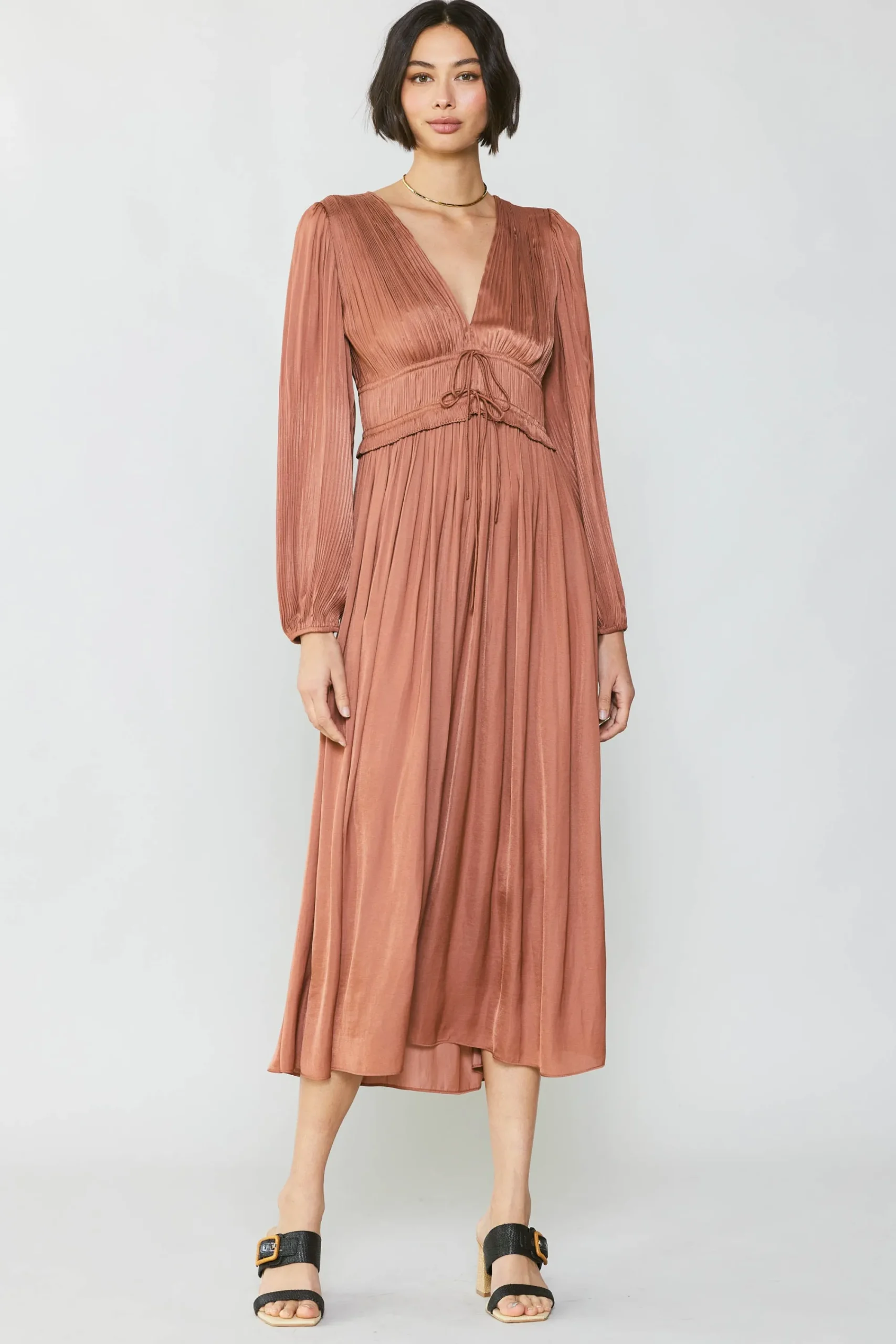 Current Air Maxi Dresses-Sidonie Pleated Maxi Dress CARAMEL