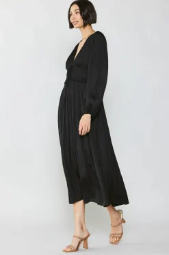 Current Air Maxi Dresses-Sidonie Pleated Maxi Dress BLACK