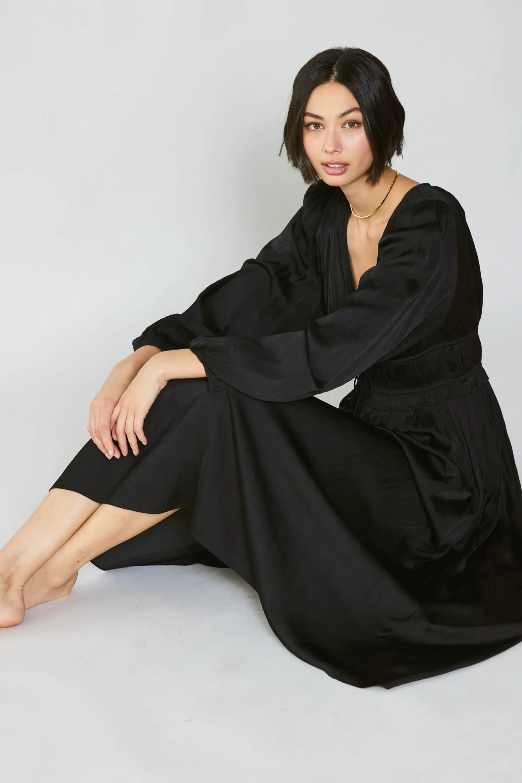 Current Air Maxi Dresses-Sidonie Pleated Maxi Dress BLACK