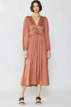 Current Air Maxi Dresses-Sidonie Pleated Maxi Dress CARAMEL