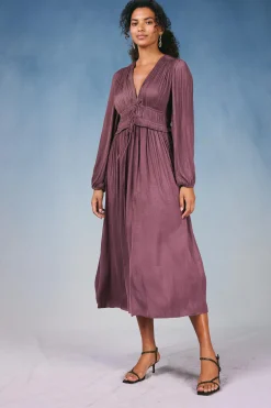 Current Air Maxi Dresses-Sidonie Pleated Maxi Dress DUSTYPLUM