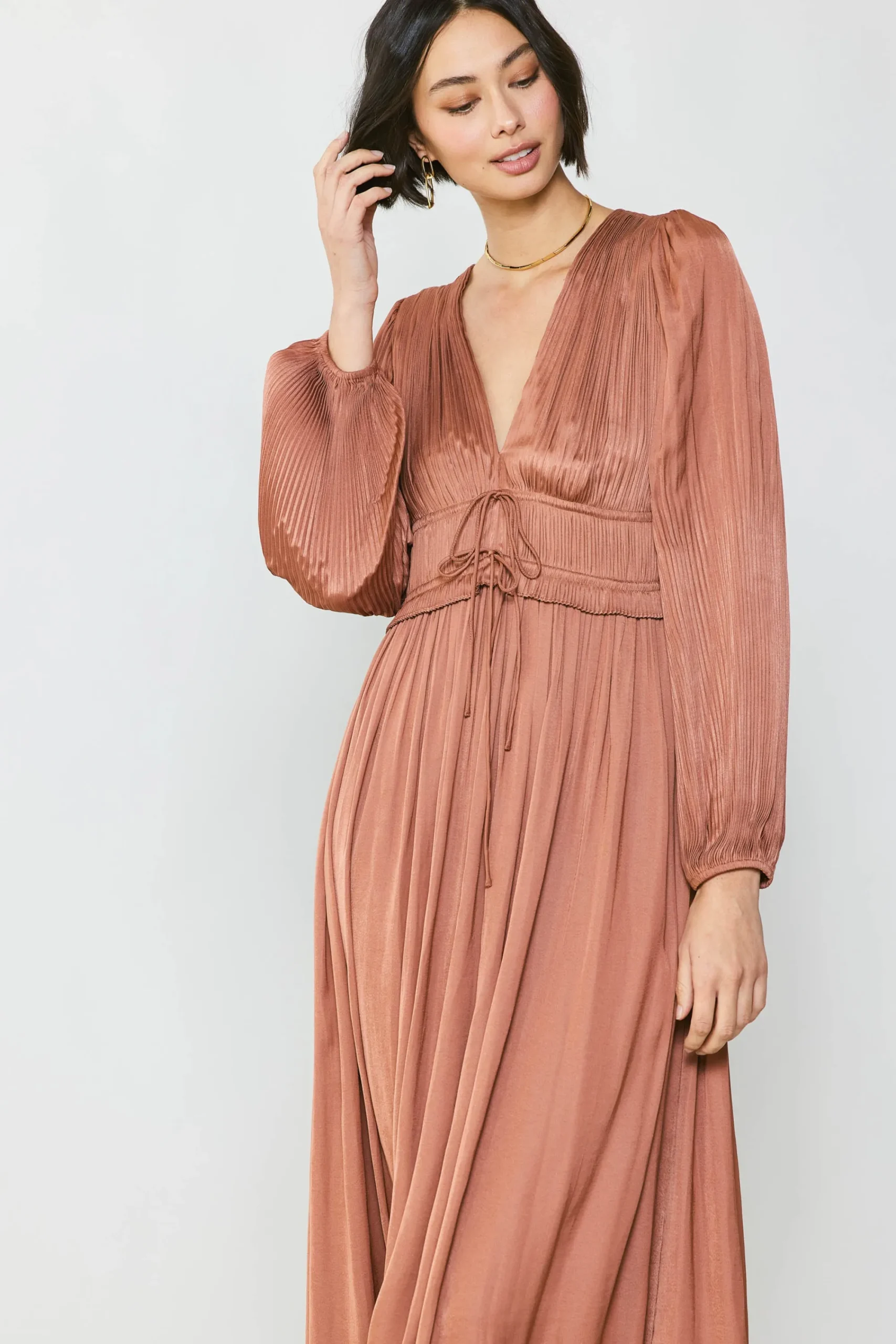 Current Air Maxi Dresses-Sidonie Pleated Maxi Dress CARAMEL