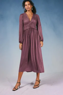 Current Air Maxi Dresses-Sidonie Pleated Maxi Dress DUSTYPLUM