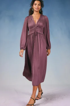 Current Air Maxi Dresses-Sidonie Pleated Maxi Dress DUSTYPLUM