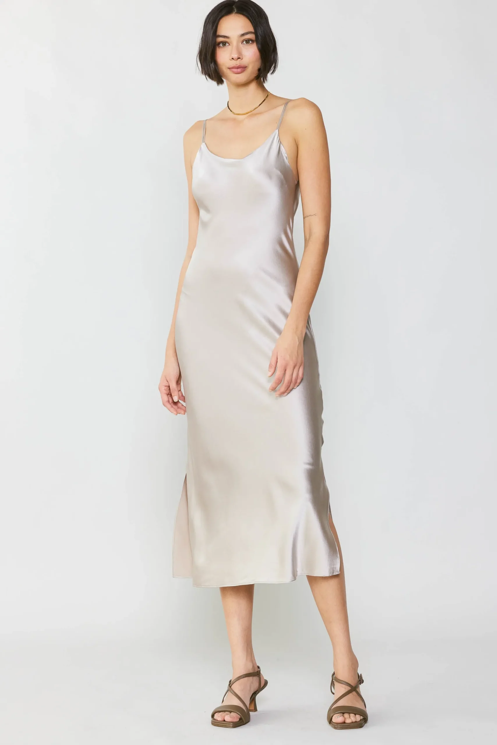 Current Air Midi Dresses-Silk Bias Midi Dress CHAMPAGNE