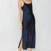 Current Air Midi Dresses-Silk Bias Midi Dress NAVY